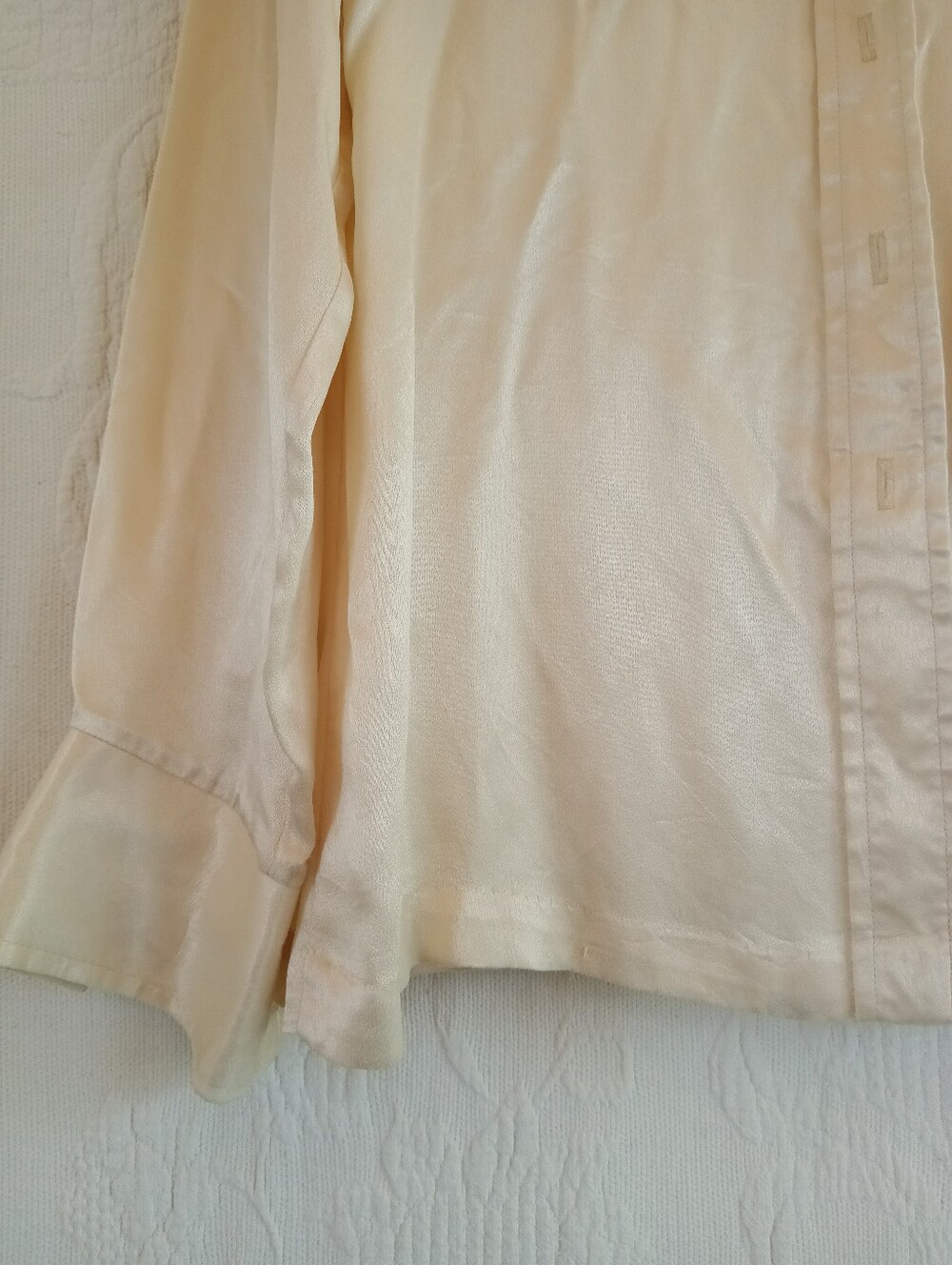 vintage cream silky satin button-down blouse classic pointed Dagger collar 70s - Picture 4 of 12
